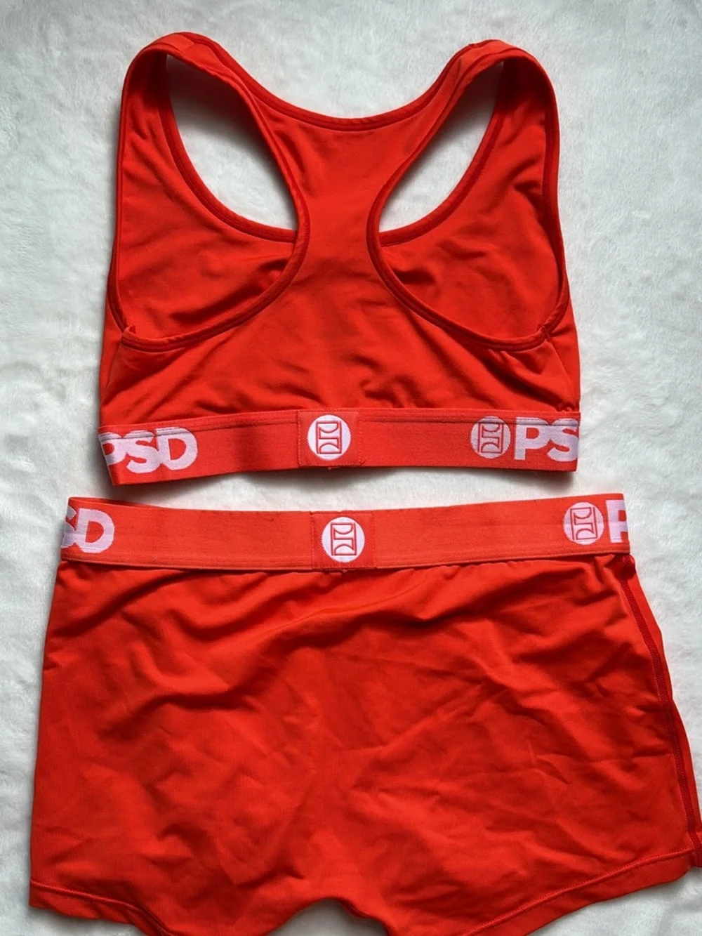 PSD Solid Tangerine Sports Bra and Matching Boyshort Set Size Small